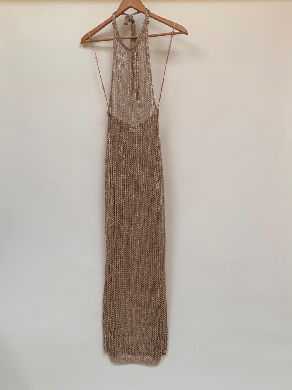 Metallic Rose Gold Crochet Halter Halter Dress